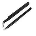 Stainless Steel Straight and Curved Tips Tweezers/Forceps for Mobile, Gadget, Laptop and Jewelry Repair (Black) - Set of 2 Pieces